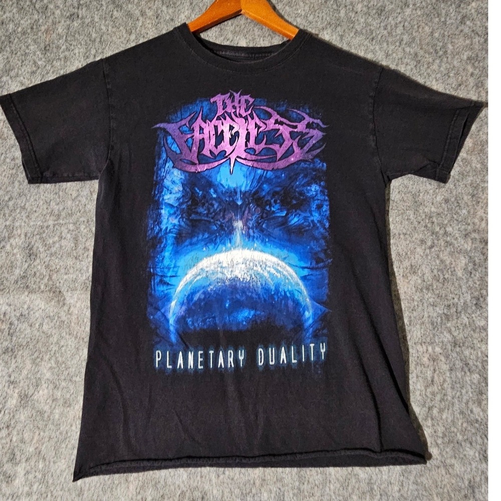 The Faceless Shirt Mens Small Planetary Duality Band Graphic Black Short Sleeve